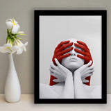 3D Effect Art Abstract White Woman Blindfolded By Red Hands V1 Framed Art Prints Wall Decor - Painting Prints,Wall Decor, Framed Picture