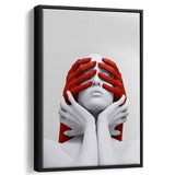 3D Effect Art Abstract White Woman Blindfolded By Red Hands V1 Framed Canvas Prints Wall Art Decor - Painting Canvas, Painting Prints