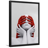 3D Effect Art Abstract White Woman Blindfolded By Red Hands V1 Framed Art Prints Wall Decor - Painting Prints,Wall Decor, Framed Picture
