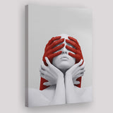 3D Effect Art Abstract White Woman Blindfolded By Red Hands V1 Canvas Prints Wall Art - Painting Canvas,Wall Decor, Painting Prints