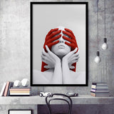 3D Effect Art Abstract White Woman Blindfolded By Red Hands V1 Framed Art Prints Wall Decor - Painting Prints,Wall Decor, Framed Picture