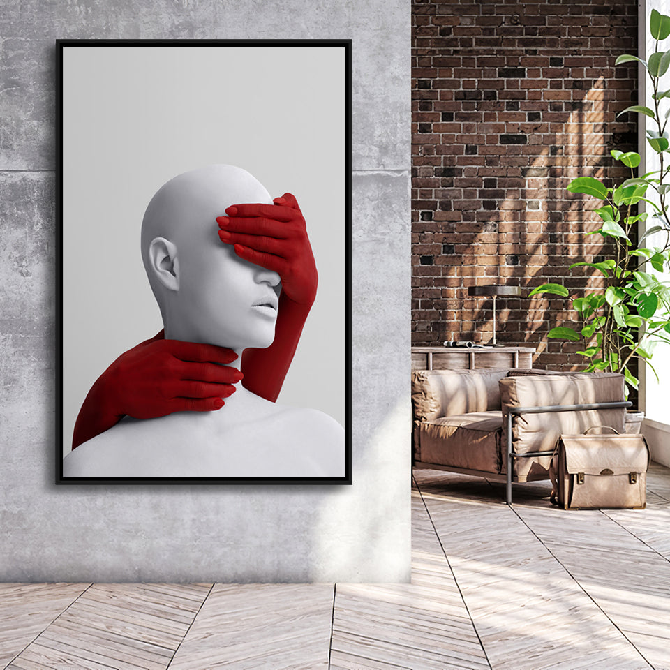 3D Effect Art Abstract Hides The White Womans Eyes Framed Canvas Prints Wall Art - Painting Canvas,Wall Decor, Painting Prints
