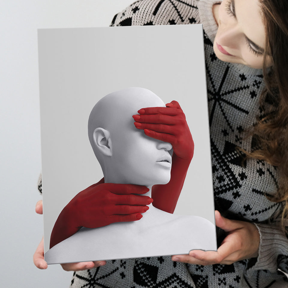 3D Effect Art Abstract Hides The White Womans Eyes Canvas Prints Wall Art - Painting Canvas,Wall Decor, Painting Prints