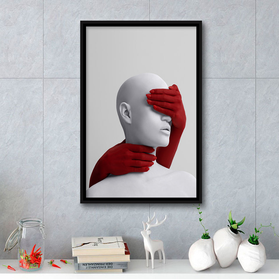 3D Effect Art Abstract Hides The White Womans Eyes Framed Canvas Prints Wall Art - Painting Canvas,Wall Decor, Painting Prints