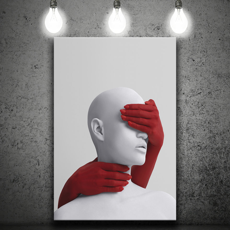 3D Effect Art Abstract Hides The White Womans Eyes Canvas Prints Wall Art - Painting Canvas,Wall Decor, Painting Prints