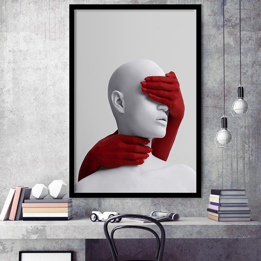 3D Effect Art Abstract Hides The White Womans Eyes Framed Art Prints Wall Decor - Painting Prints,Wall Decor, Framed Picture
