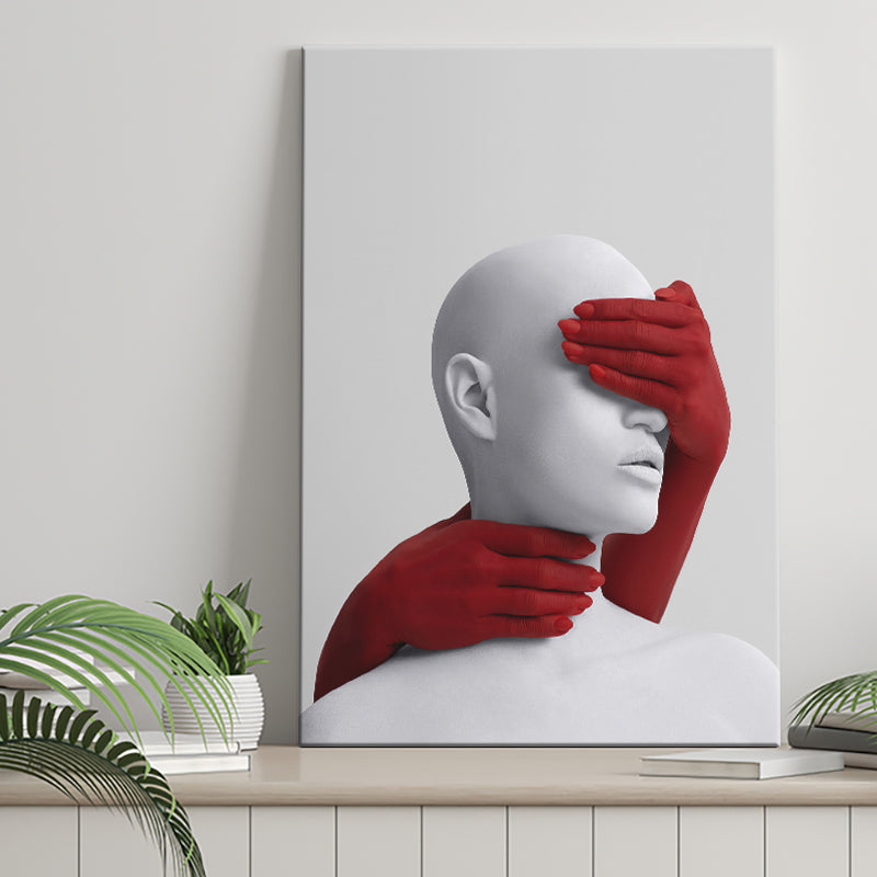 3D Effect Art Abstract Hides The White Womans Eyes Canvas Prints Wall Art - Painting Canvas,Wall Decor, Painting Prints