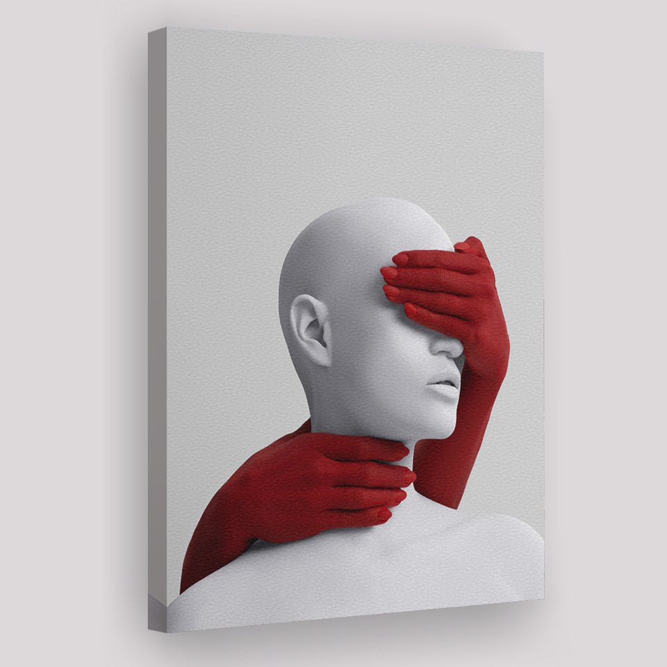 3D Effect Art Abstract Hides The White Womans Eyes Canvas Prints Wall Art - Painting Canvas,Wall Decor, Painting Prints