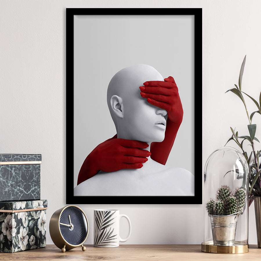 3D Effect Art Abstract Hides The White Womans Eyes Framed Art Prints Wall Decor - Painting Prints,Wall Decor, Framed Picture