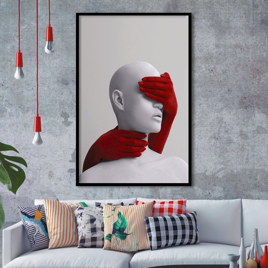 3D Effect Art Abstract Hides The White Womans Eyes Framed Art Prints Wall Decor - Painting Prints,Wall Decor, Framed Picture