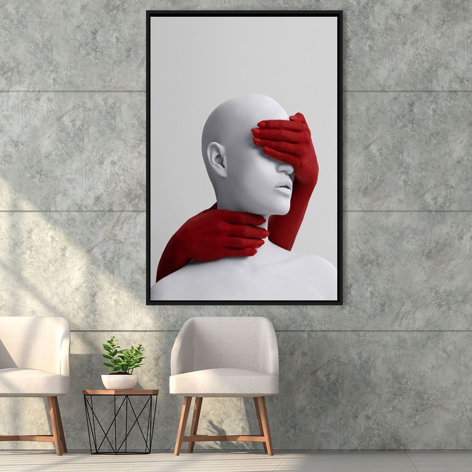 3D Effect Art Abstract Hides The White Womans Eyes Framed Canvas Prints Wall Art - Painting Canvas,Wall Decor, Painting Prints