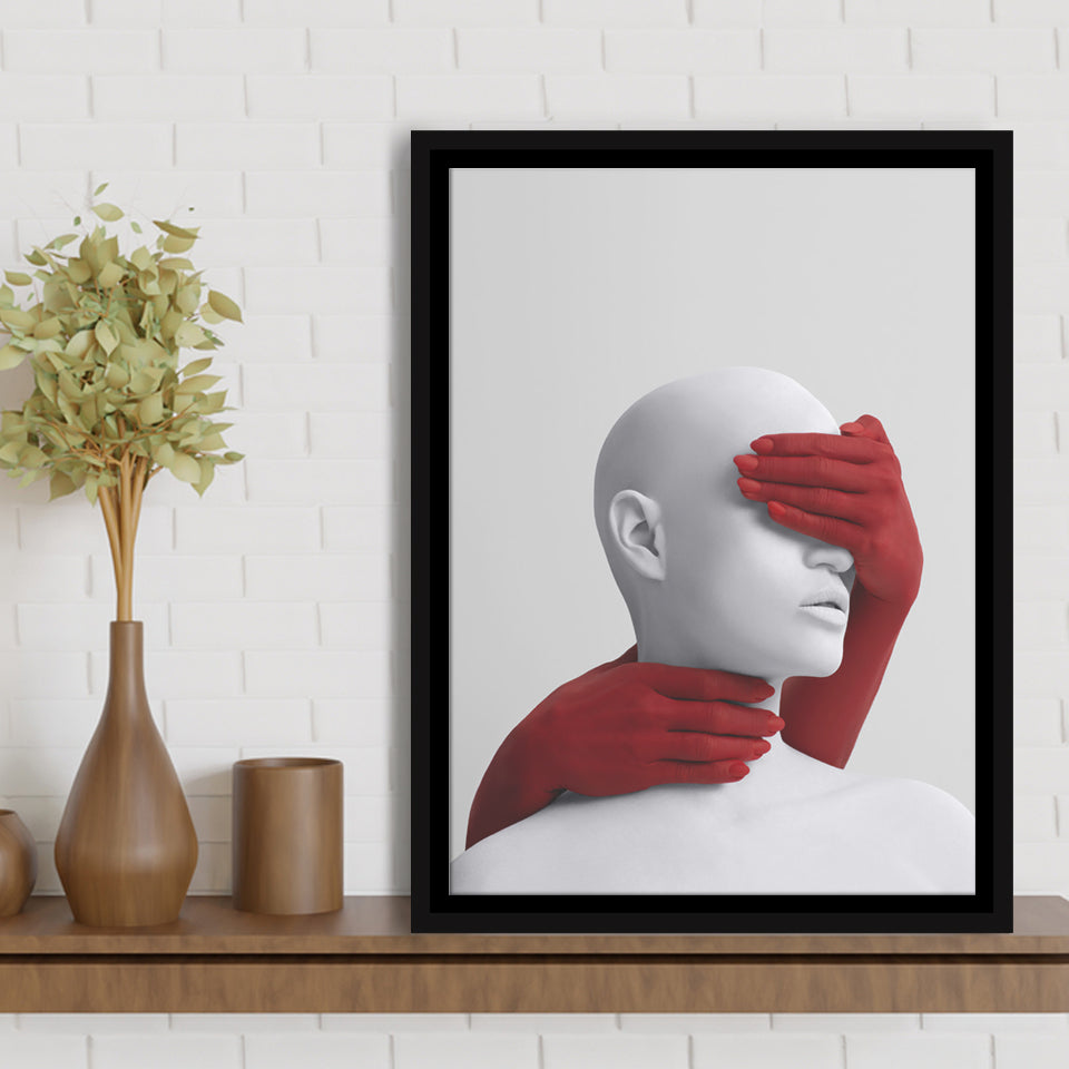 3D Effect Art Abstract Hides The White Womans Eyes Framed Canvas Prints Wall Art - Painting Canvas,Wall Decor, Painting Prints