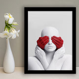 3D Effect Art Abstract White Woman Blindfolded By Red Hands Framed Art Prints Wall Decor - Painting Prints,Wall Decor, Framed Picture