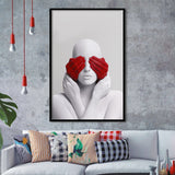 3D Effect Art Abstract White Woman Blindfolded By Red Hands Framed Art Prints Wall Decor - Painting Prints,Wall Decor, Framed Picture
