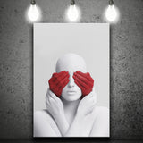 3D Effect Art Abstract White Woman Blindfolded By Red Hands Canvas Prints Wall Art - Painting Canvas,Wall Decor, Painting Prints