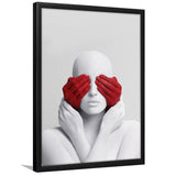 3D Effect Art Abstract White Woman Blindfolded By Red Hands Framed Art Prints Wall Decor - Painting Prints,Wall Decor, Framed Picture