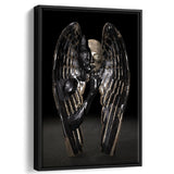 3D Effect Art Angel Black Bronze With Golden Patina Framed Canvas Prints Wall Art - Painting Canvas, Floating Frame, Painting Prints