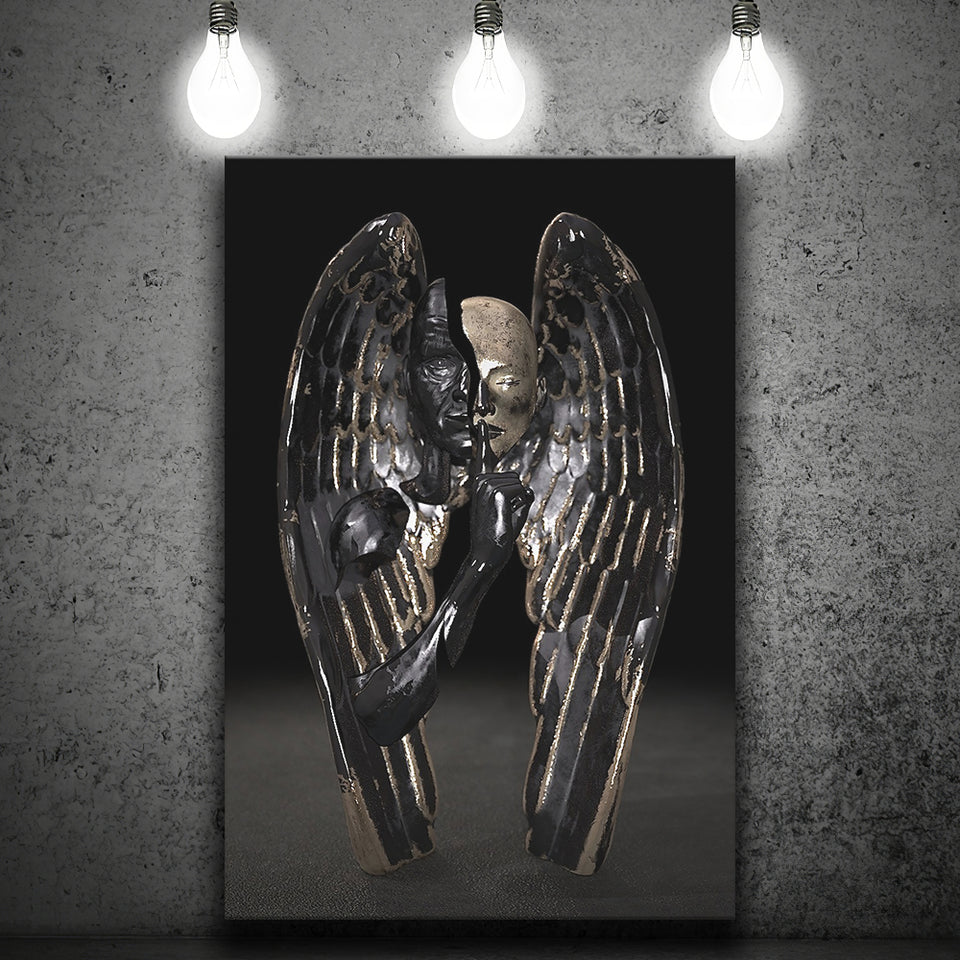 3D Effect Art Angel Black Bronze With Golden Patina Canvas Prints Wall Art - Painting Canvas, Home Wall Decor, Painting Prints,For Sale