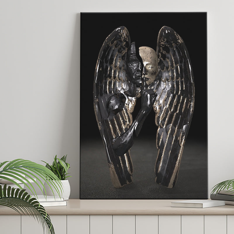 3D Effect Art Angel Black Bronze With Golden Patina Canvas Prints Wall Art - Painting Canvas, Home Wall Decor, Painting Prints,For Sale