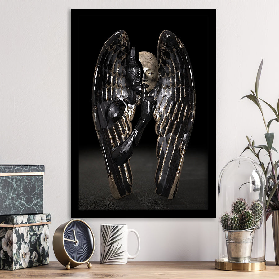 3D Effect Art Angel Black Bronze With Golden Patina Framed Art Prints Wall Decor - Painting Prints, Wall Art, Framed Picture, For Sale
