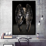 3D Effect Art Angel Black Bronze With Golden Patina Framed Art Prints Wall Decor - Painting Prints, Wall Art, Framed Picture, For Sale
