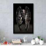 3D Effect Art Angel Black Bronze With Golden Patina Framed Canvas Prints Wall Art - Painting Canvas, Floating Frame, Painting Prints