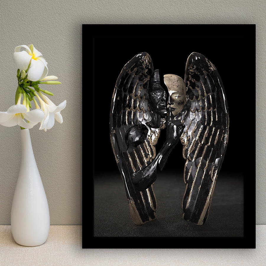 3D Effect Art Angel Black Bronze With Golden Patina Framed Art Prints Wall Decor - Painting Prints, Wall Art, Framed Picture, For Sale