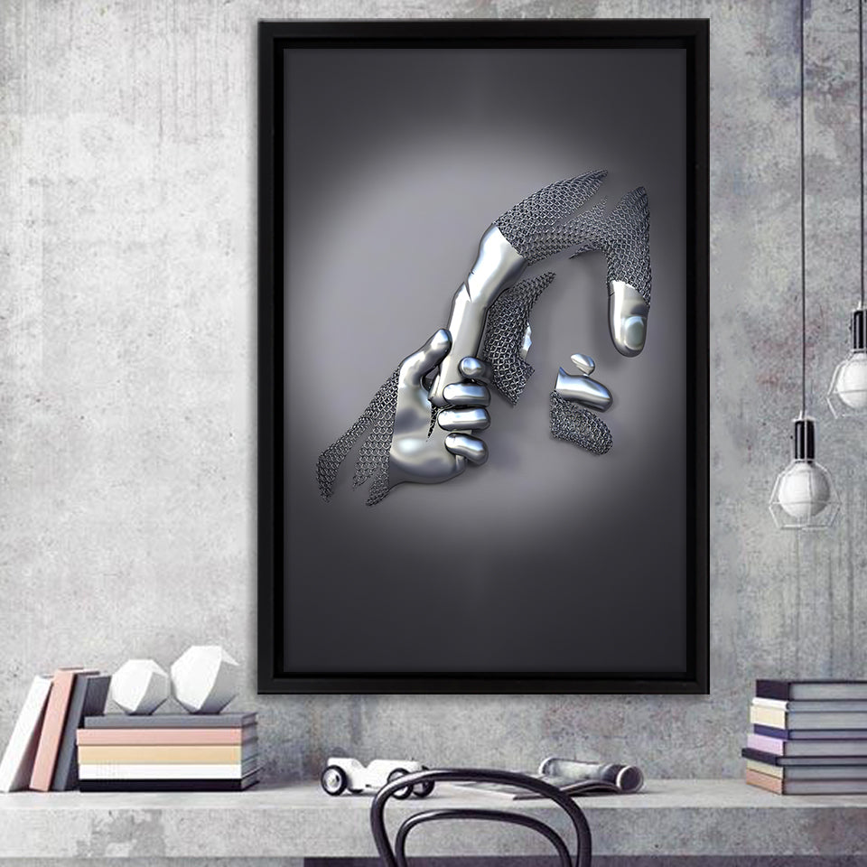 3D Effect Art Father And Son Gray Color Frame Canvas Prints Wall Art - Painting Canvas, Framed Picture,Canvas Art, Wall Decor,Prints for Sale
