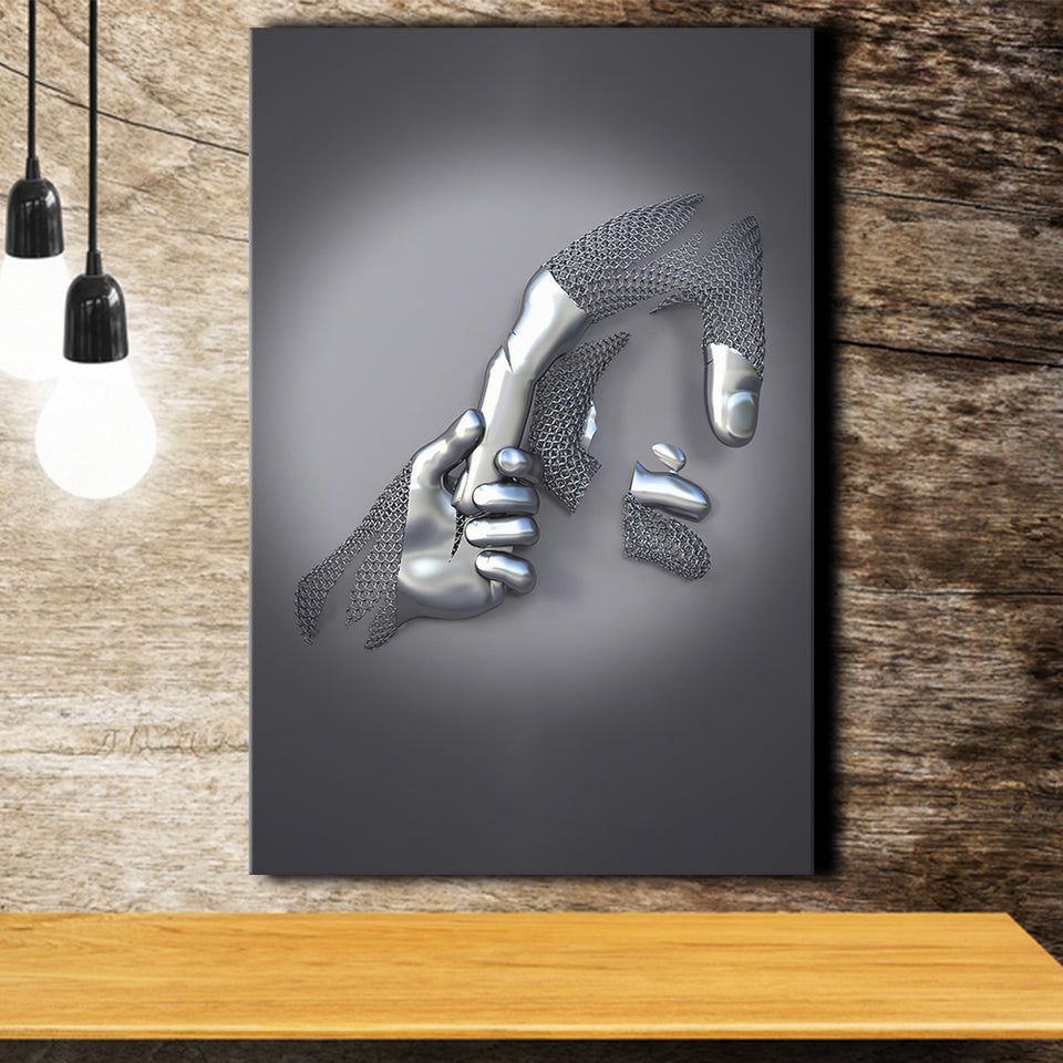 3D Effect Art Father And Son Gray Color Canvas Prints Wall Art - Painting Canvas, Painting Prints,Canvas Art, Wall Decor, Home Decor