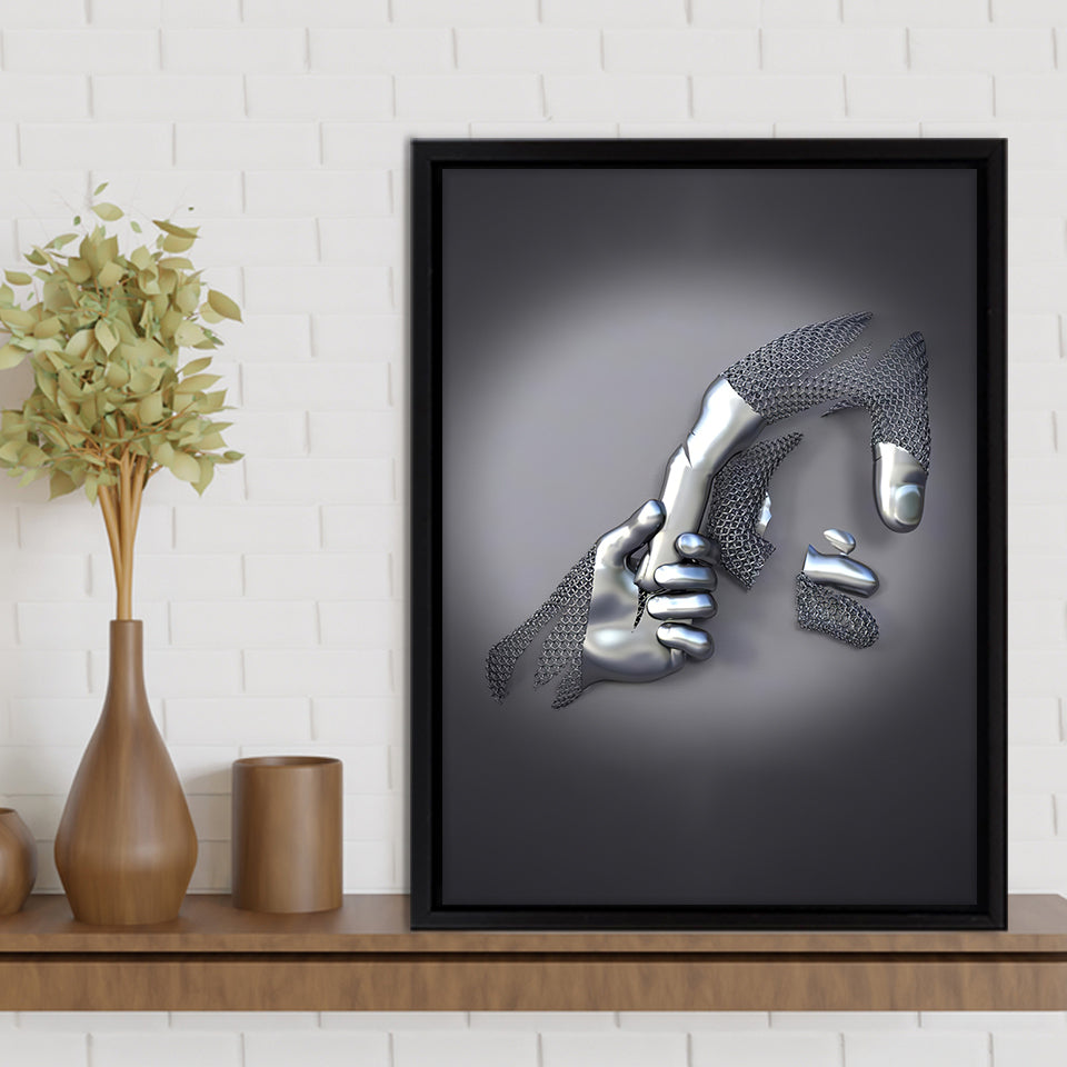 3D Effect Art Father And Son Gray Color Frame Canvas Prints Wall Art - Painting Canvas, Framed Picture,Canvas Art, Wall Decor,Prints for Sale