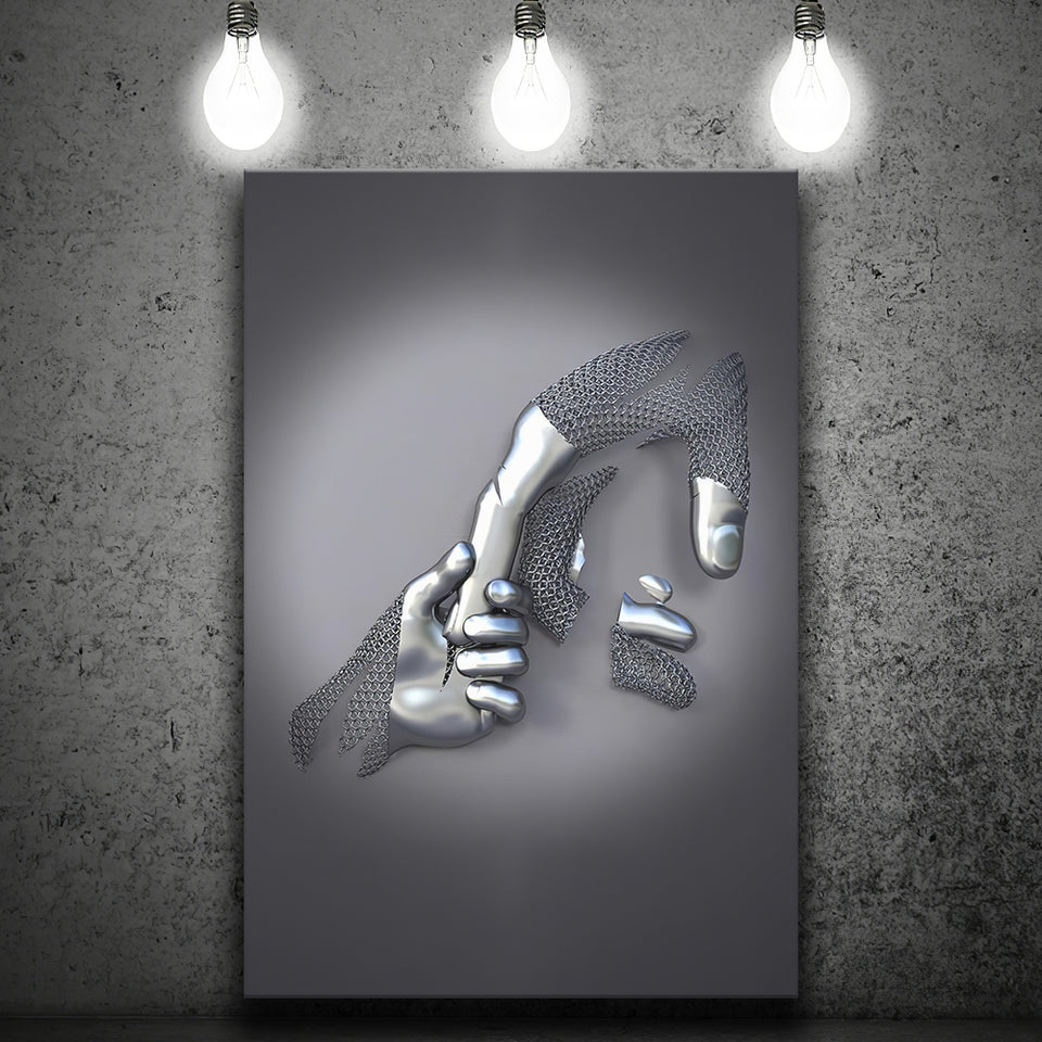 3D Effect Art Father And Son Gray Color Canvas Prints Wall Art - Painting Canvas, Painting Prints,Canvas Art, Wall Decor, Home Decor