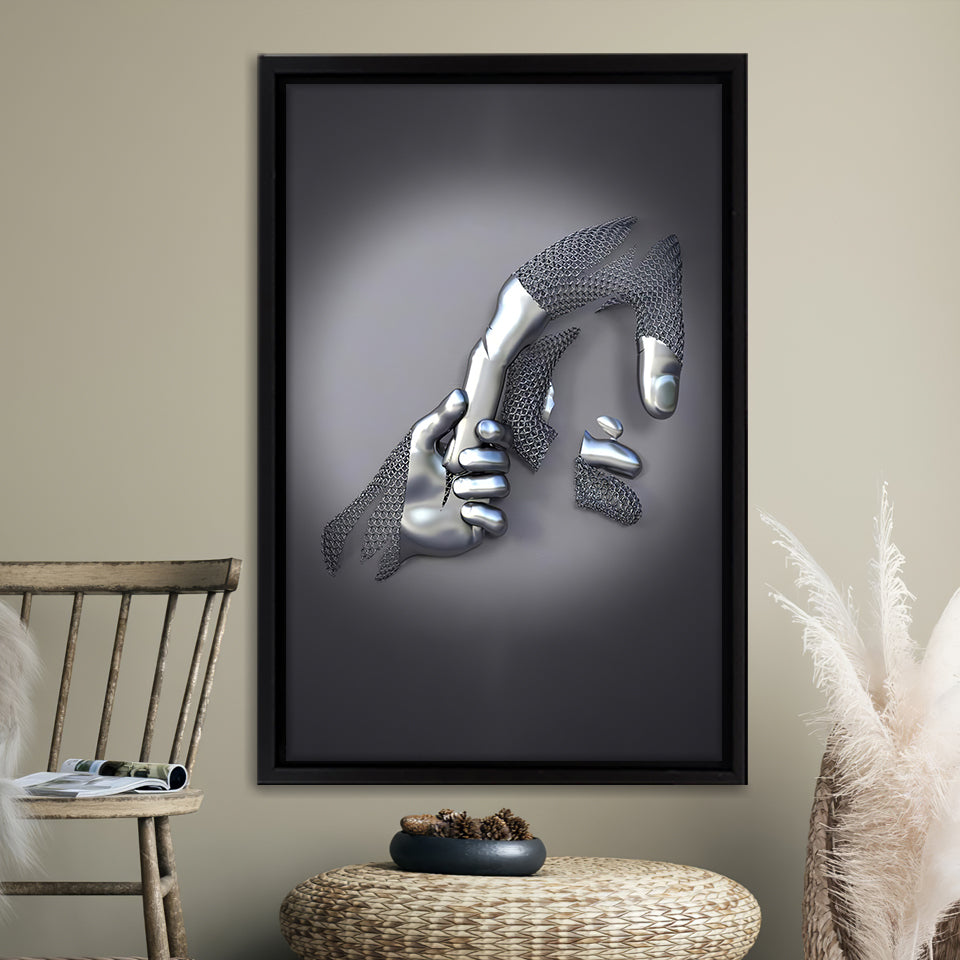 3D Effect Art Father And Son Gray Color Frame Canvas Prints Wall Art - Painting Canvas, Framed Picture,Canvas Art, Wall Decor,Prints for Sale
