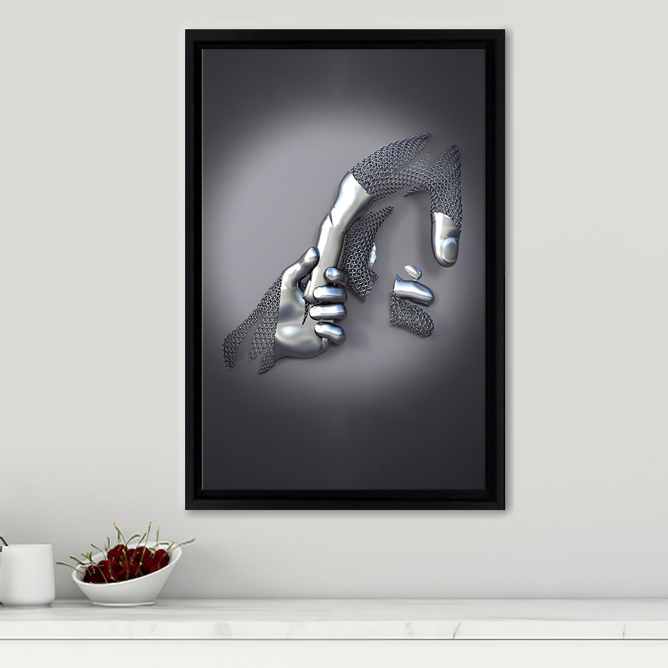 3D Effect Art Father And Son Gray Color Frame Canvas Prints Wall Art - Painting Canvas, Framed Picture,Canvas Art, Wall Decor,Prints for Sale
