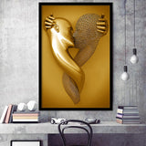 3D Effect Art Kiss Gold Color Framed Art Prints Wall Decor - Painting Prints, Framed Picture, Wall Arrt, Home Decor, Prints for Sale