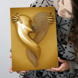 3D Effect Art Kiss Gold Color Canvas Prints Wall Art - Painting Canvas, Painting Prints,Canvas Art, Wall Decor, Home Decor, Prints for Sale
