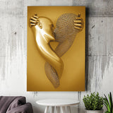 3D Effect Art Kiss Gold Color Canvas Prints Wall Art - Painting Canvas, Painting Prints,Canvas Art, Wall Decor, Home Decor, Prints for Sale