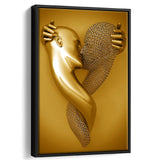 3D Effect Art Kiss Gold Color Frame Canvas Prints Wall Art - Painting Canvas, Framed Picture,Canvas Art, Wall Decor,Prints for Sale