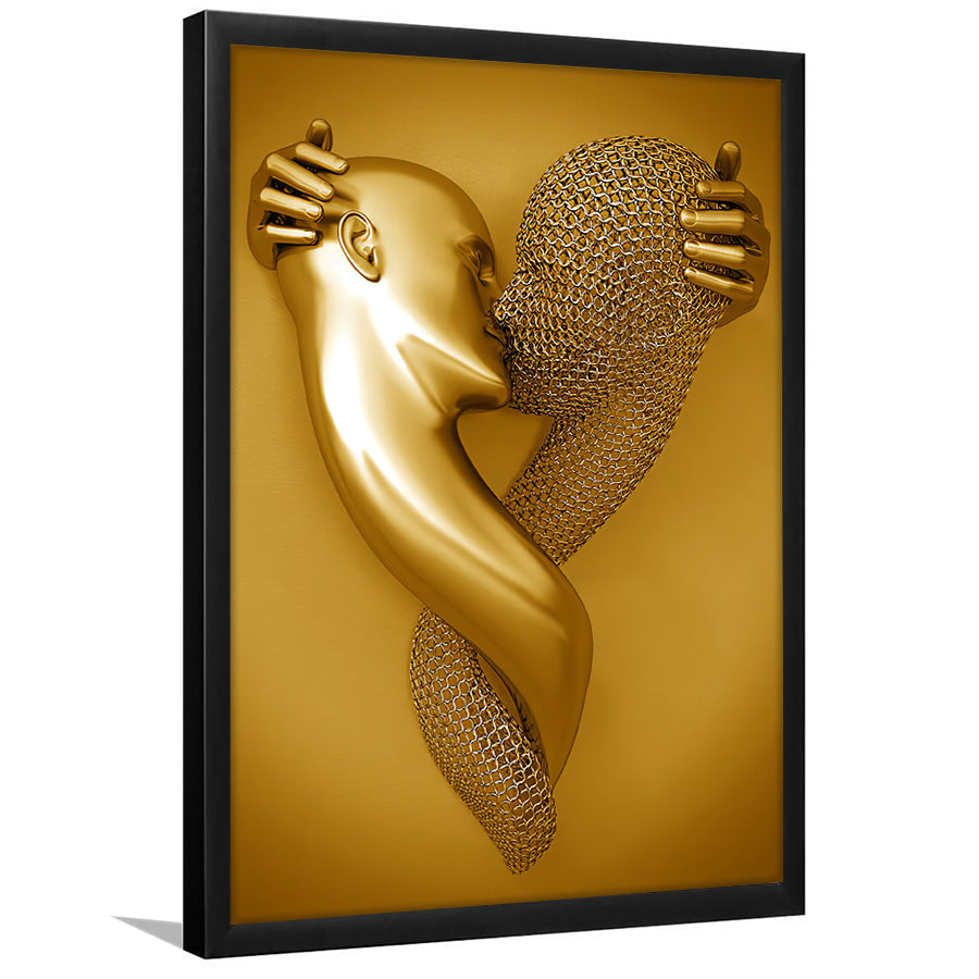 3D Effect Art Kiss Gold Color Framed Art Prints Wall Decor - Painting Prints, Framed Picture, Wall Arrt, Home Decor, Prints for Sale