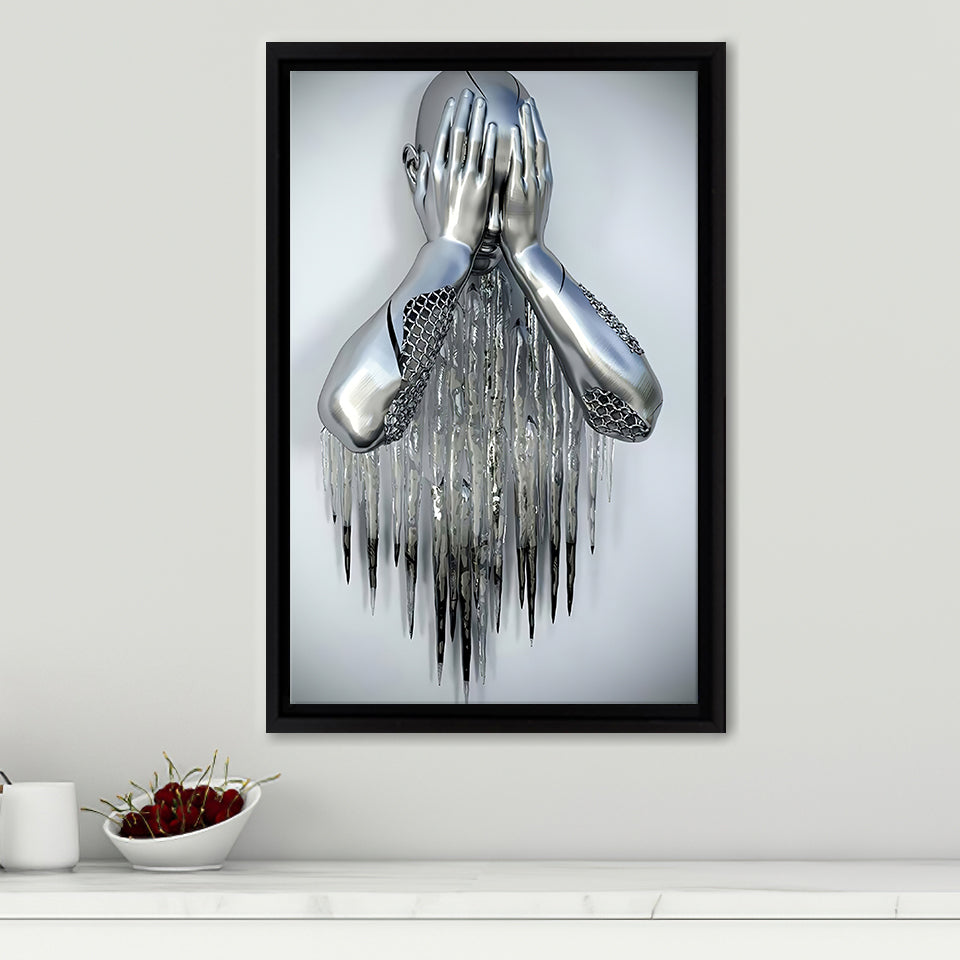 3D Effect Art Regretful Man Frame Canvas Prints Wall Art - Painting Canvas, Framed Picture,Canvas Art, Wall Decor,Prints for Sale