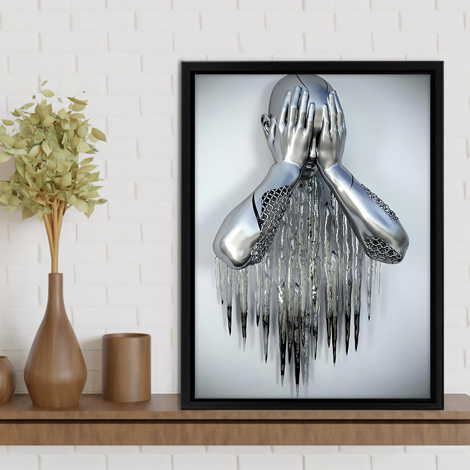 3D Effect Art Regretful Man Frame Canvas Prints Wall Art - Painting Canvas, Framed Picture,Canvas Art, Wall Decor,Prints for Sale
