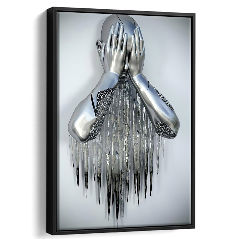 3D Effect Art Regretful Man Frame Canvas Prints Wall Art - Painting Canvas, Framed Picture,Canvas Art, Wall Decor,Prints for Sale