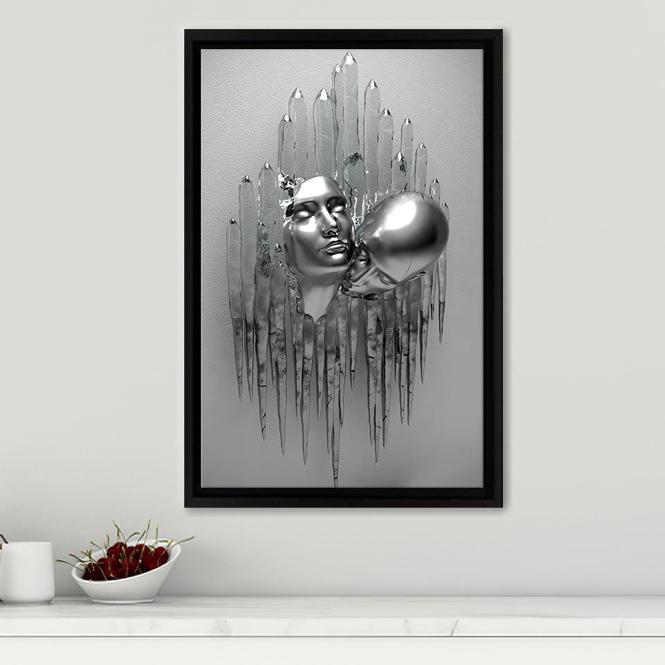 3D Effect Art Romantic Couple Kiss Frame Canvas Prints Wall Art - Painting Canvas, Framed Picture,Canvas Art, Wall Decor,Prints for Sale