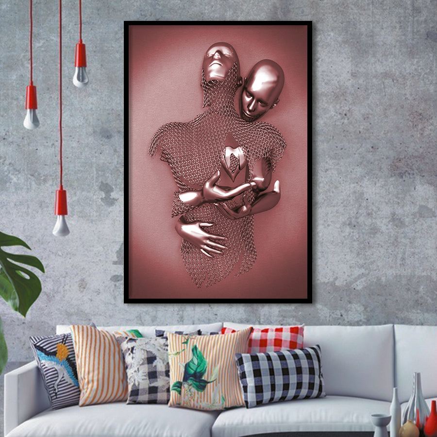 3D Effect Art Love Heart Pink Gold Framed Art Prints Wall Decor - Painting Prints, Wall Art, Home Decor, Prints for Sale