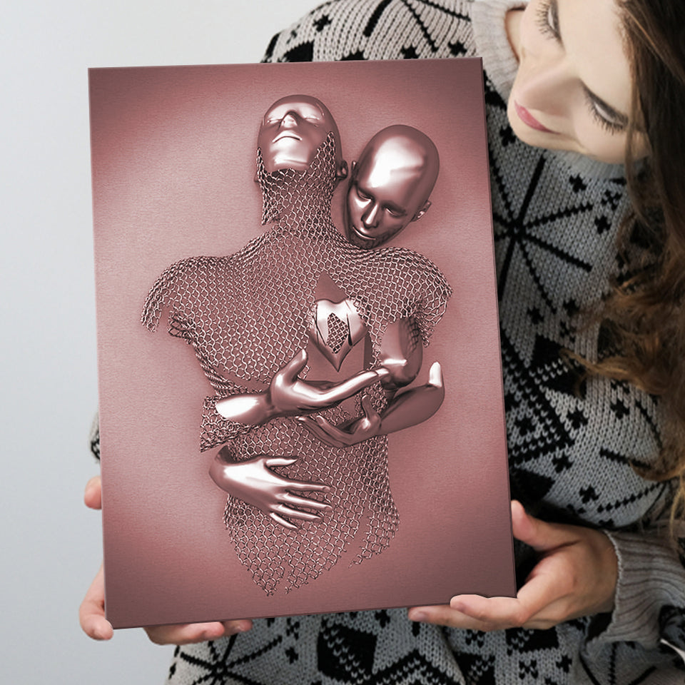 3D Effect Art Love Heart Pink Gold Canvas Prints Wall Art - Painting Canvas, Wall Decor, Home Decor, Prints for Sale