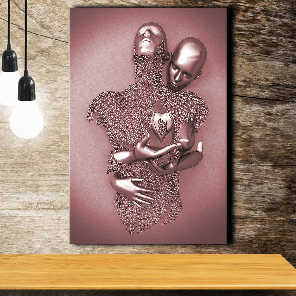 3D Effect Art Love Heart Pink Gold Canvas Prints Wall Art - Painting Canvas, Wall Decor, Home Decor, Prints for Sale