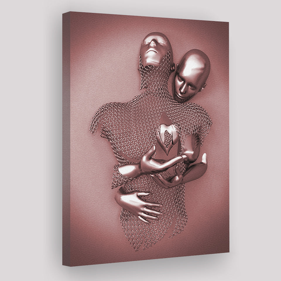 3D Effect Art Love Heart Pink Gold Canvas Prints Wall Art - Painting Canvas, Wall Decor, Home Decor, Prints for Sale