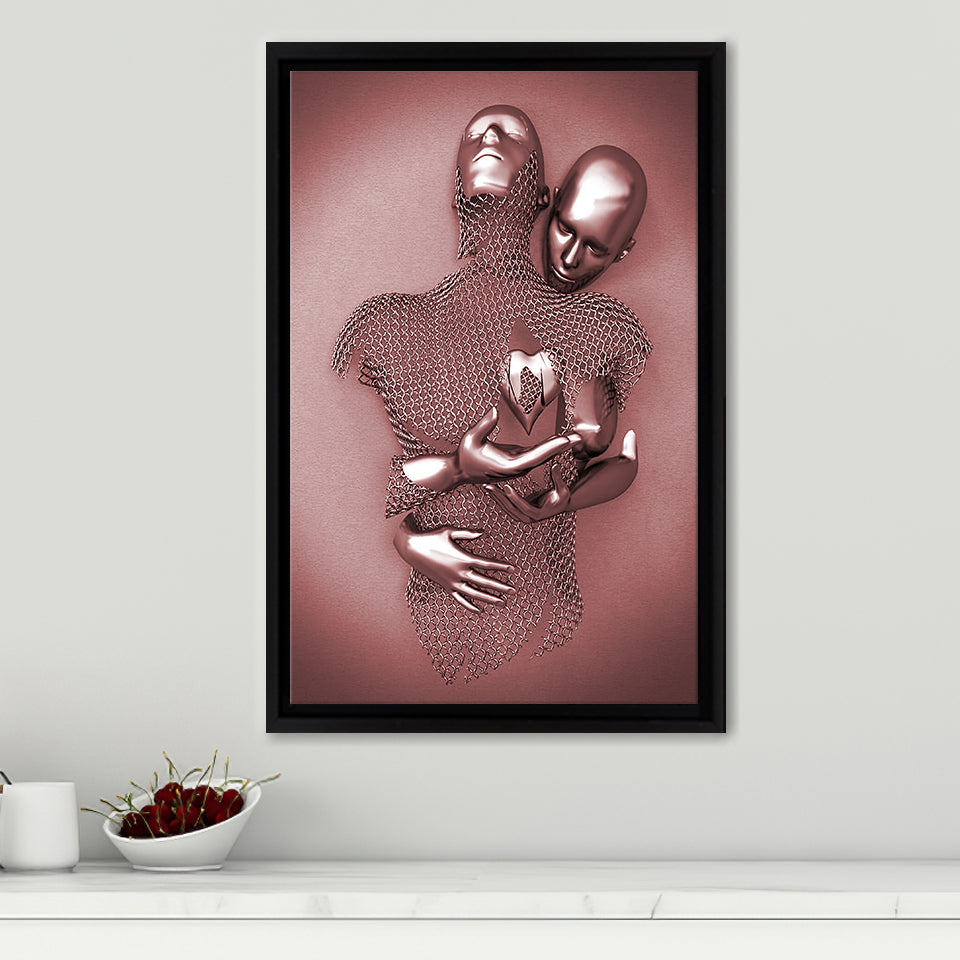 3D Effect Art Love Heart Pink Gold Framed Canvas Prints Wall Art - Painting Canvas, Wall Decor, Framed Art, Prints for Sale