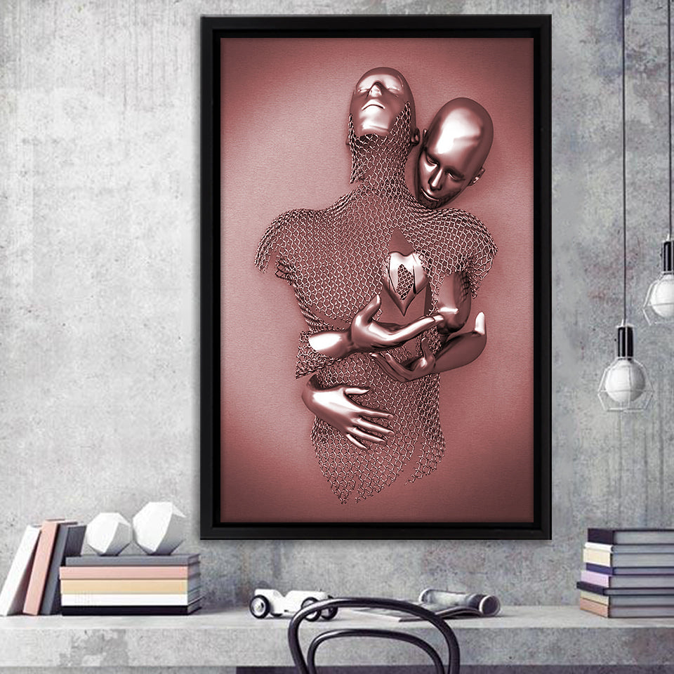 3D Effect Art Love Heart Pink Gold Framed Canvas Prints Wall Art - Painting Canvas, Wall Decor, Framed Art, Prints for Sale