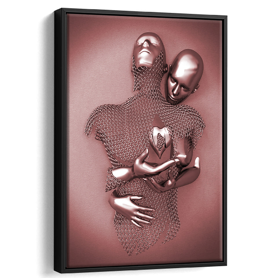 3D Effect Art Love Heart Pink Gold Framed Canvas Prints Wall Art - Painting Canvas, Wall Decor, Framed Art, Prints for Sale