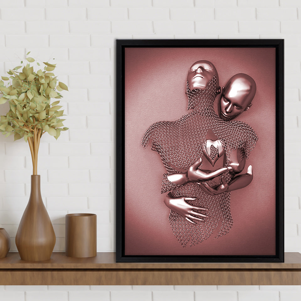 3D Effect Art Love Heart Pink Gold Framed Canvas Prints Wall Art - Painting Canvas, Wall Decor, Framed Art, Prints for Sale